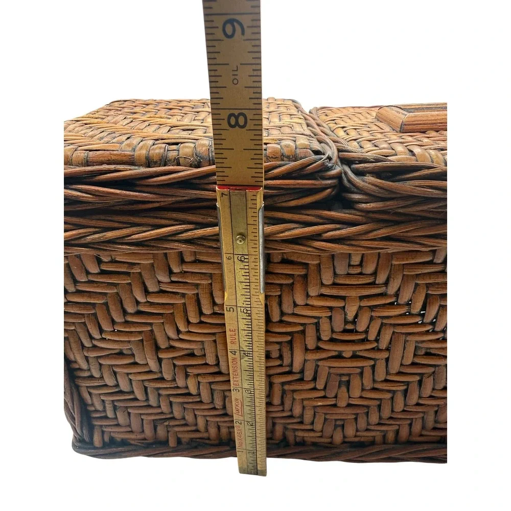 Vintage Woven Wicker Dual Compartment Tissue Box Cover and Storage Basket Brown